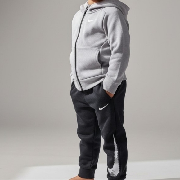 Nike Kids Gray Hoodie and Black Joggers Set - Picture 2 of 4